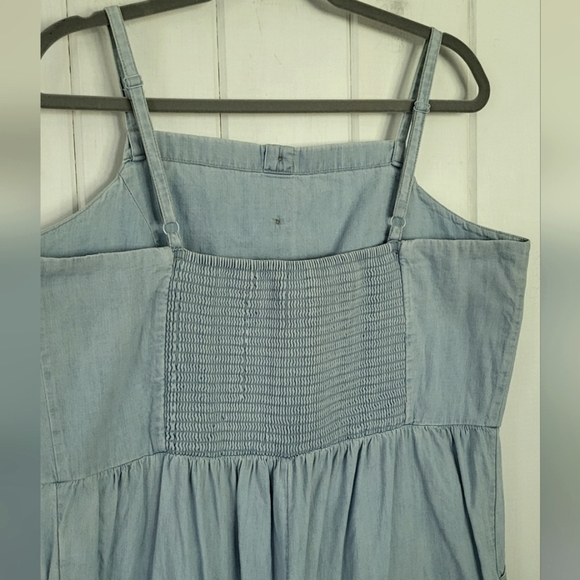 Chambray Cotton Pull-on Smocked Wide Leg Jumpsuit - Picture 4 of 10
